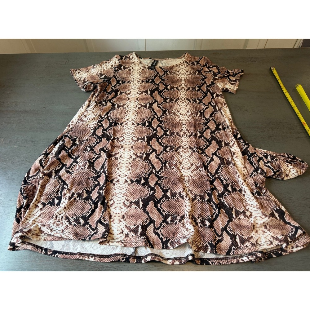 Agnes & Dora Womens Snakeskin Print Short Sleeve Swing Dress Brown Tan Medium